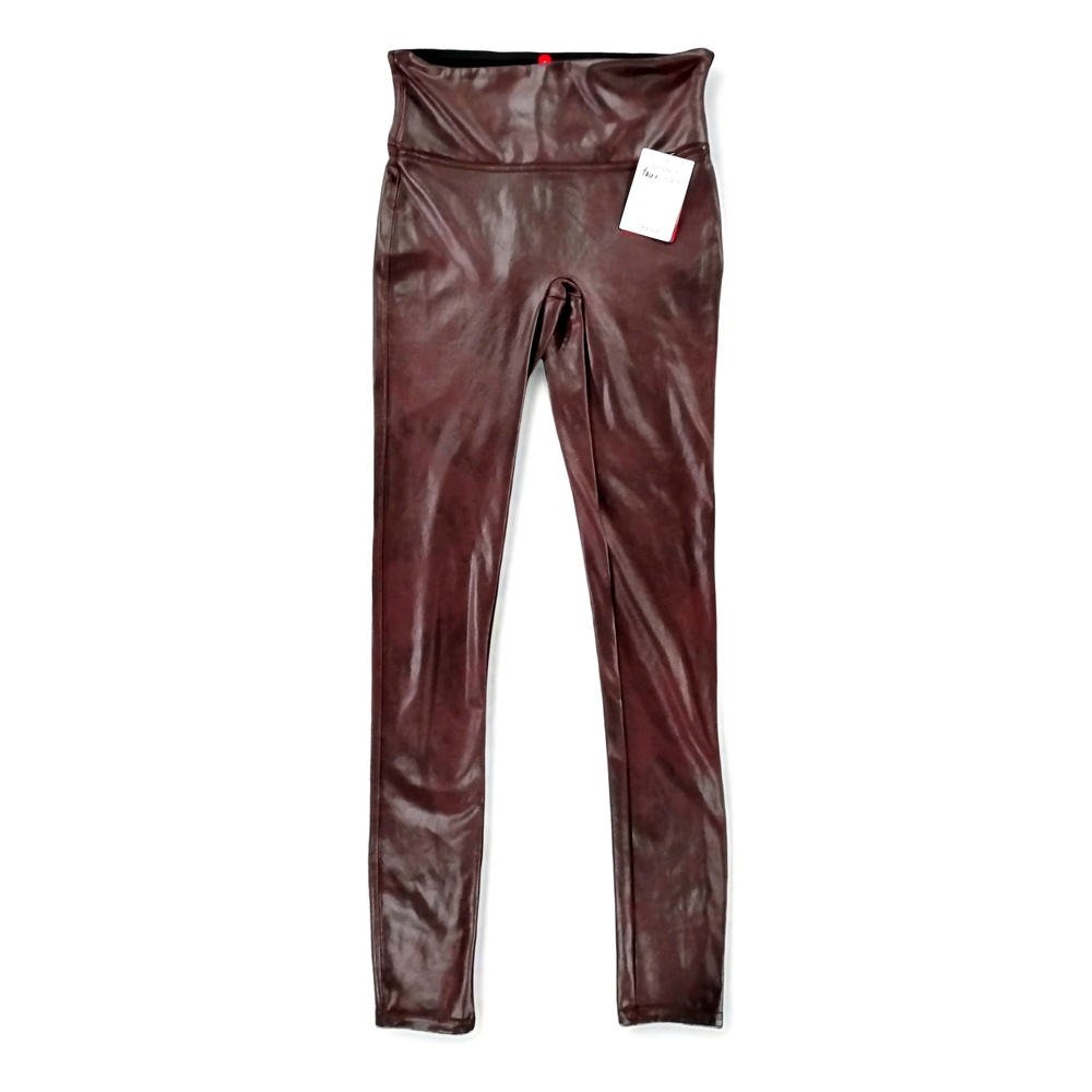 Spanx Faux Leather Leggings XS High Rise Shaping Pants Wine NWT